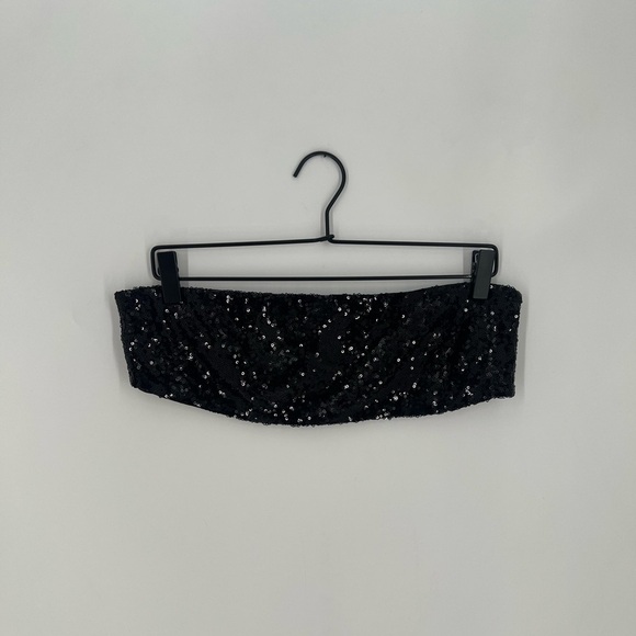 Staud Black Sequin Bandeau Crop Top - Picture 1 of 7